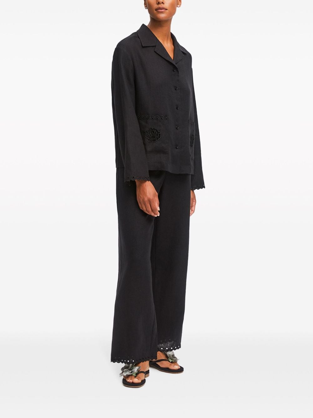 Shop Sleeper Sofia Embroidered Linen Shirt In Black