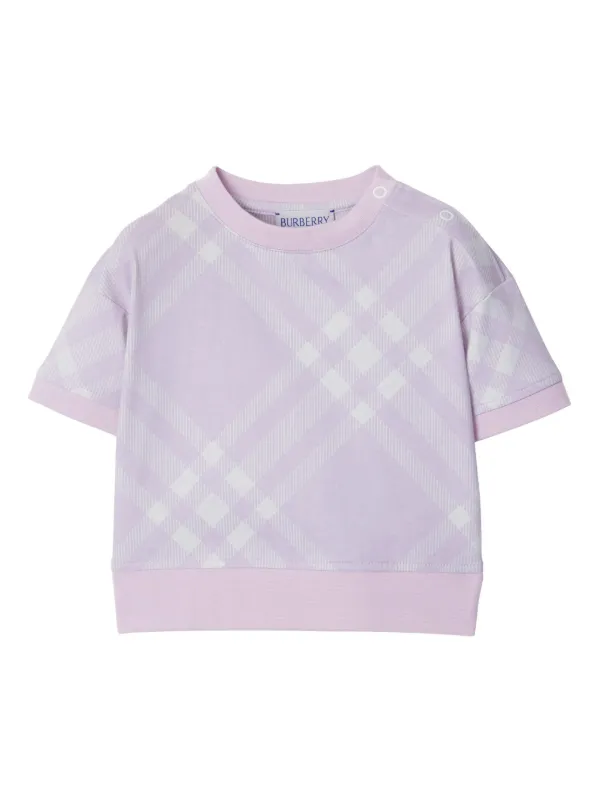 Burberry Kids Checked Cotton T-shirt Purple FARFETCH CZ