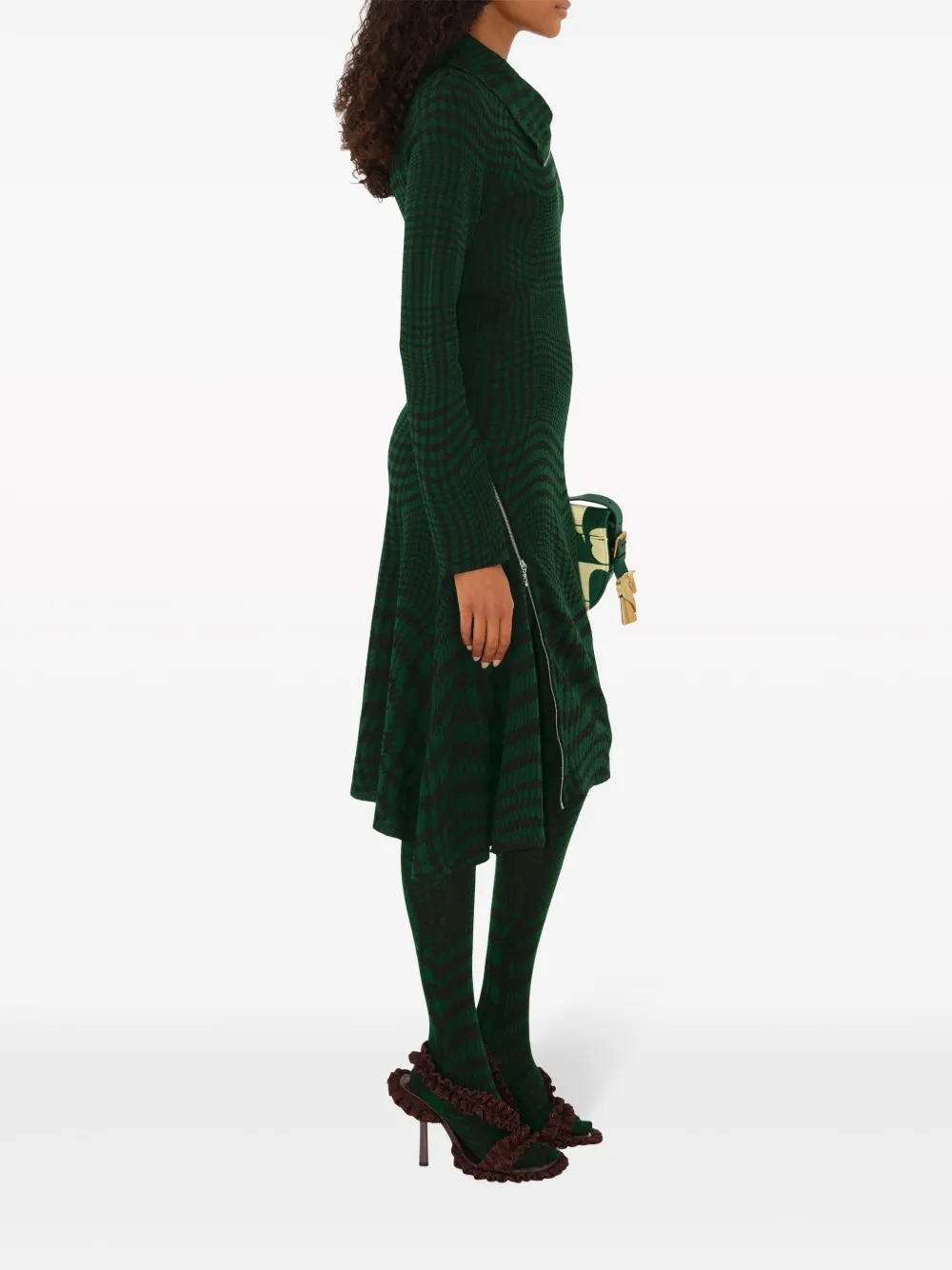Burberry Warped-print Wool-blend Midi Dress In Green