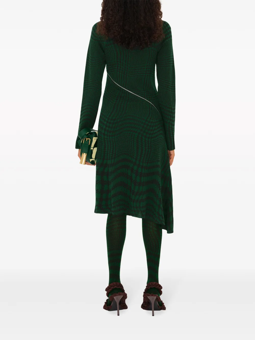Burberry Warped-print Wool-blend Midi Dress In Green