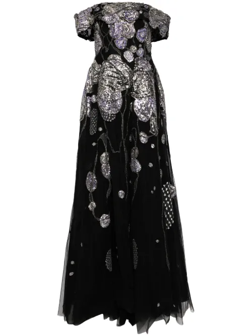 Robe ornée de perles à épaules dénudées - Saiid Kobeisy - Modalova