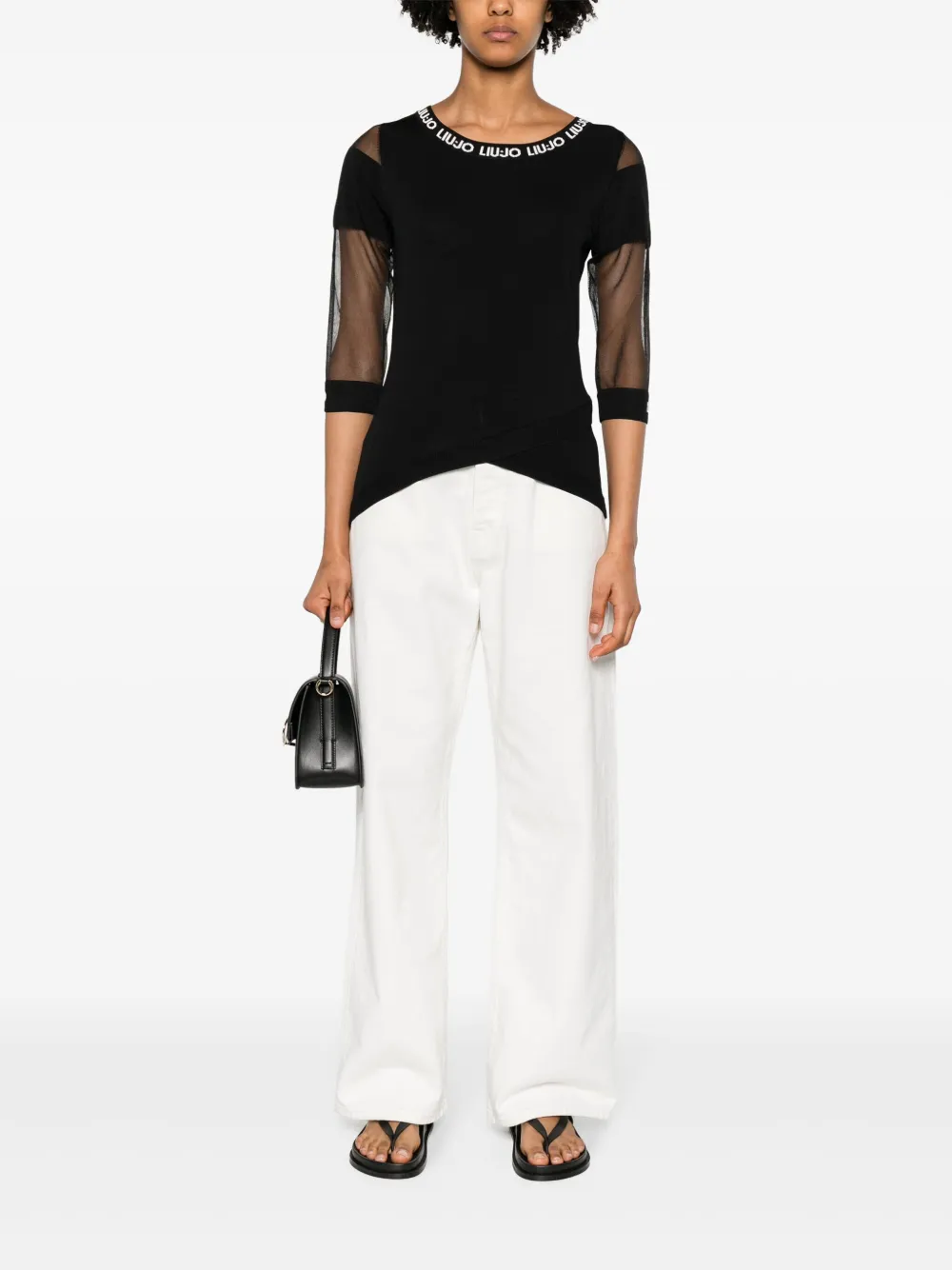 LIU JO logo-print mesh-sleeve top - Zwart