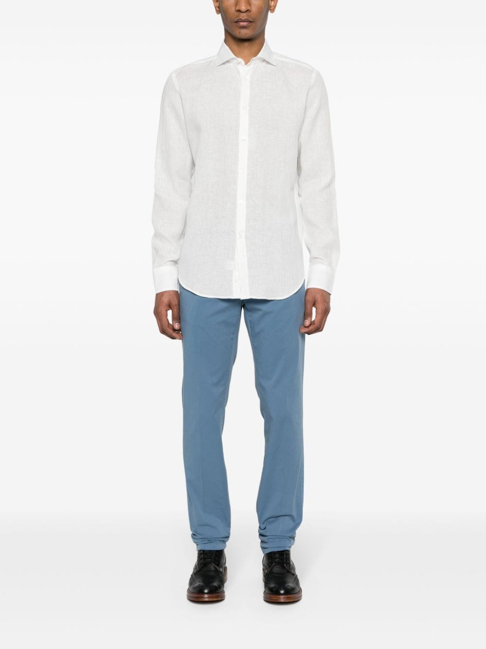Shop Canali Slim-cut Chino Trousers In Blue
