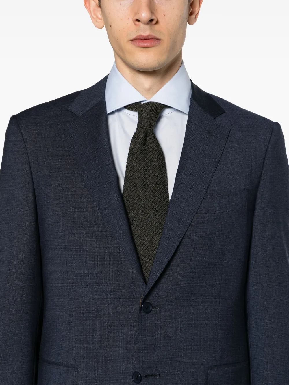 Canali Basket Weave-print Wool Suit In Blue