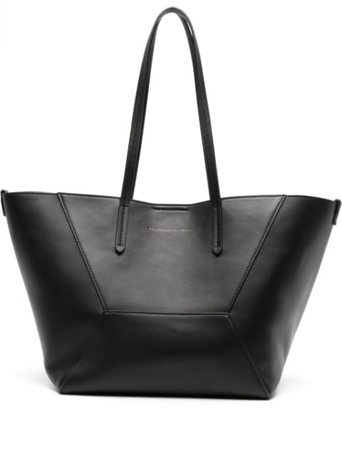 Brunello Cucinelli logo-debossed leather tote bag Women