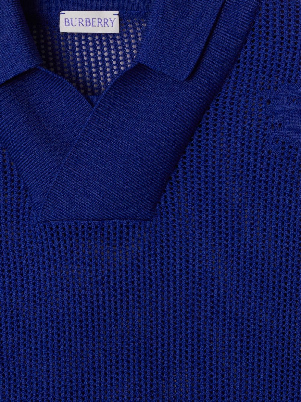Shop Burberry Mesh Knitted Polo Shirt In Blau