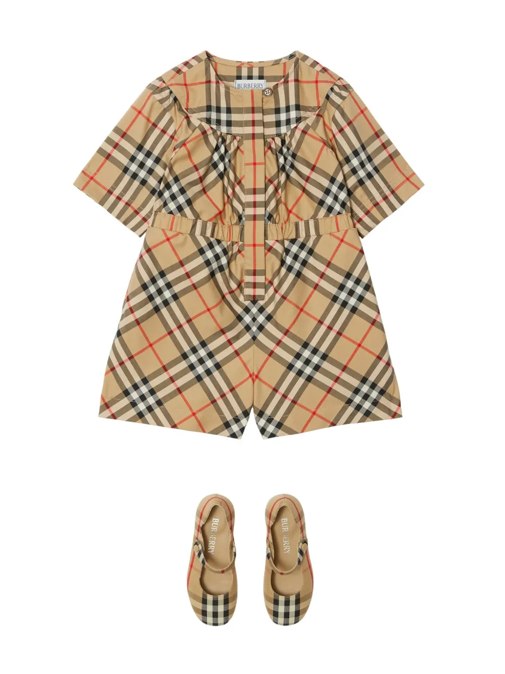 Burberry Kids Playsuit met Nova ruit Beige