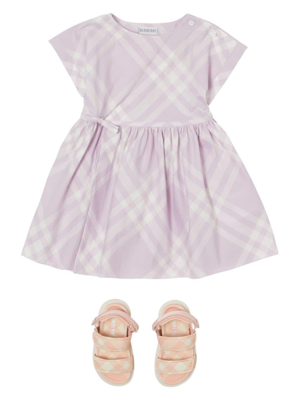 Shop Burberry Checked Cotton Dress In Purple