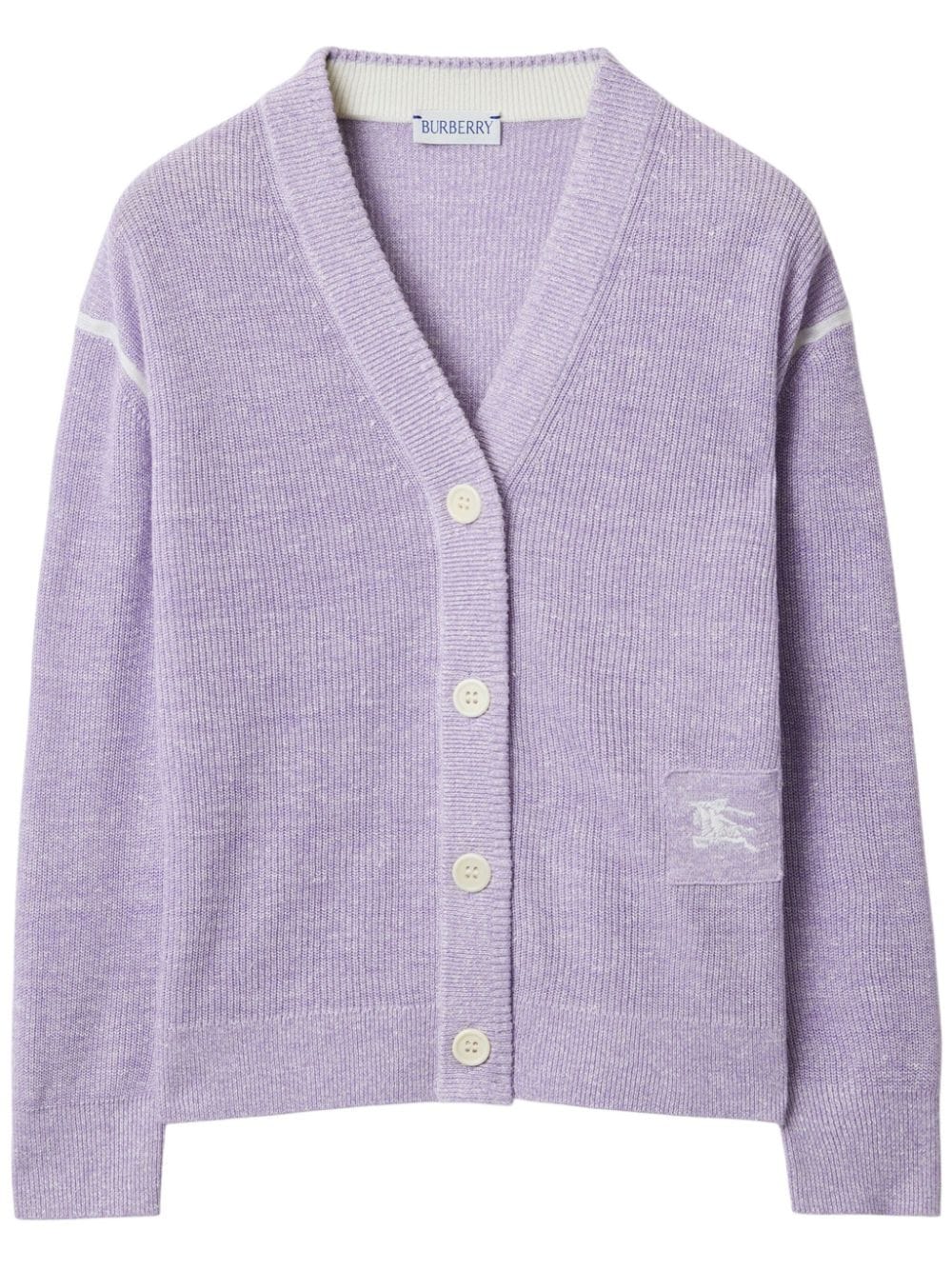 Burberry Ekd-embroidered Ribbed-knit Cardigan In Purple