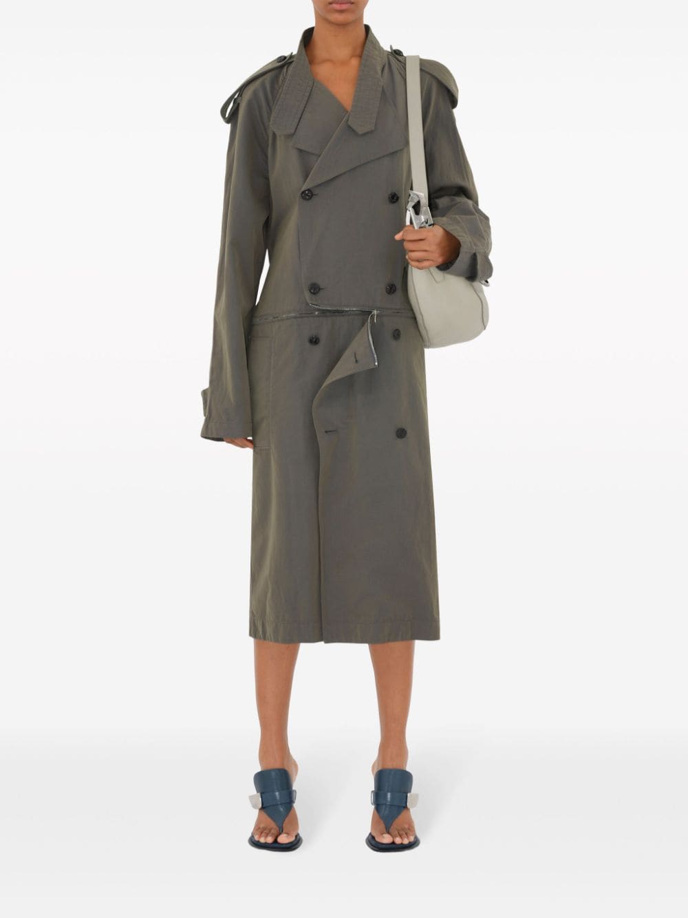 Shop Burberry Cotton-linen Blend Trench Dress In Grey