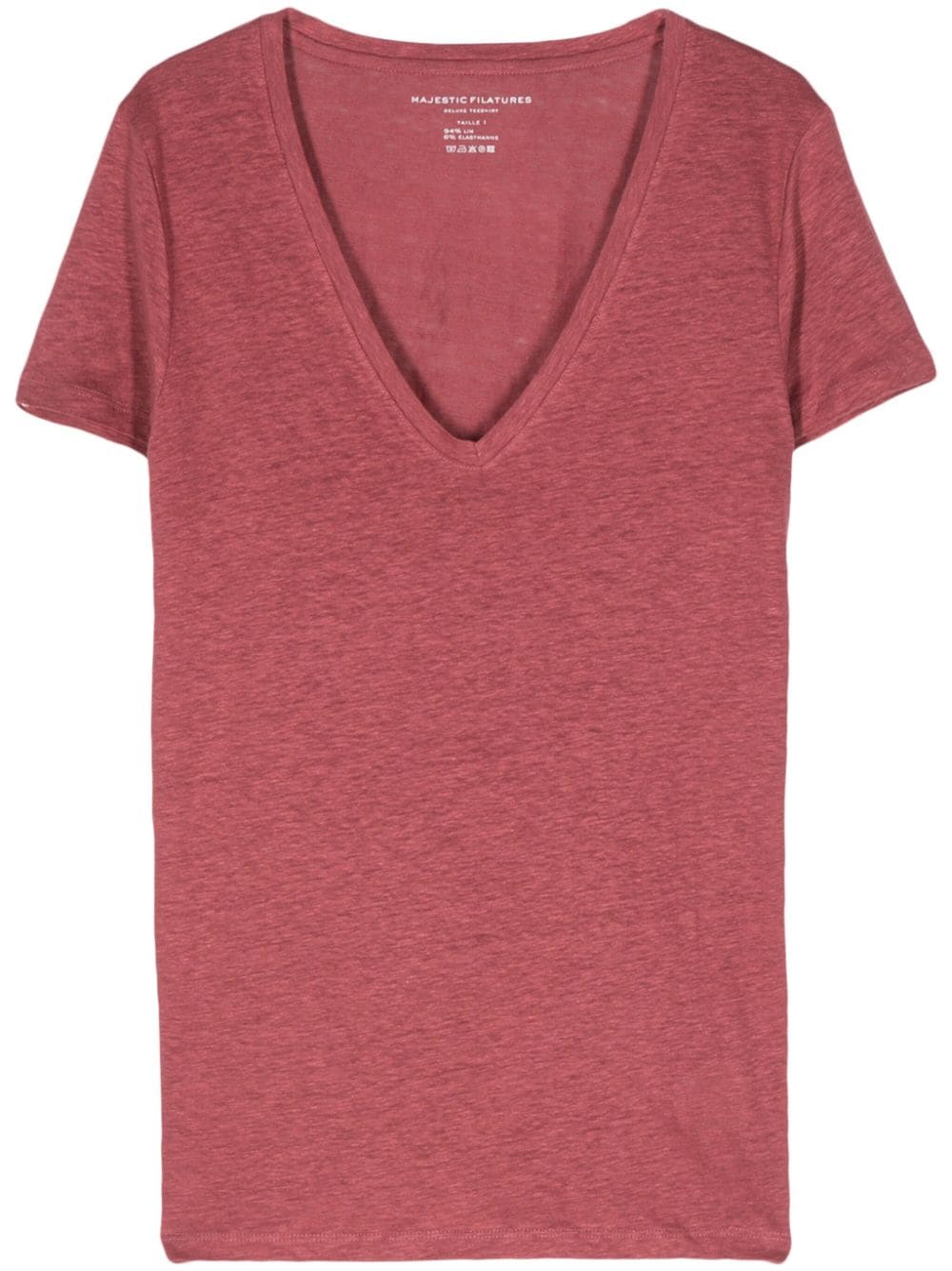 Majestic Filatures V-neck slub-texture T-shirt Roze