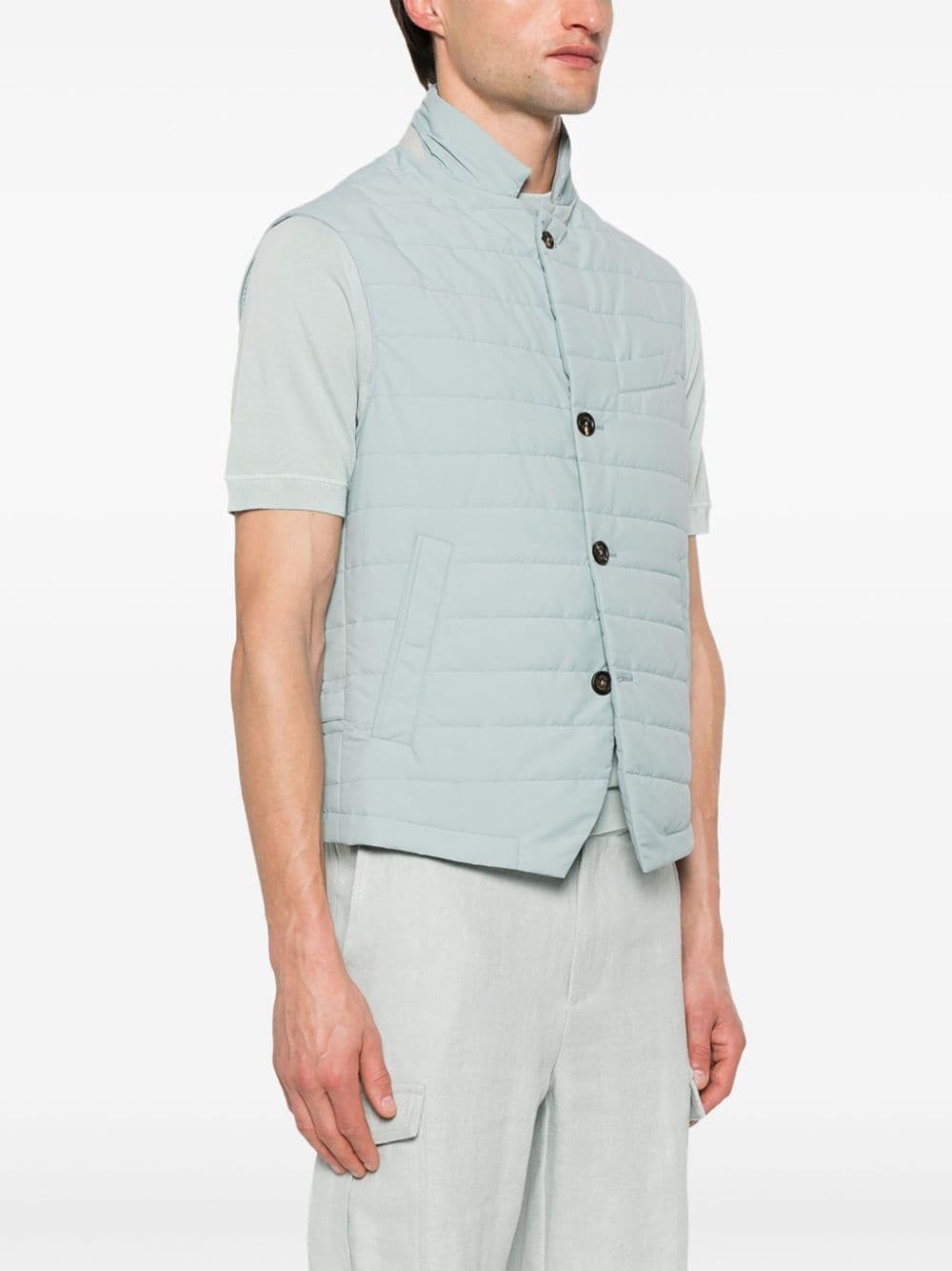 Shop Eleventy Button-up Quilted Gilet In Blue