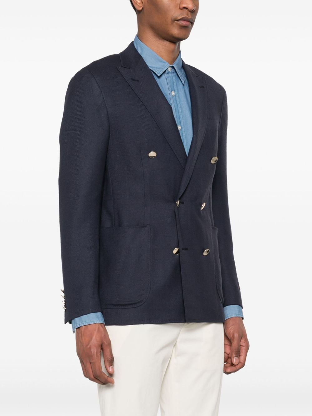 Shop Canali Double-breasted Wool Blazer In Blue