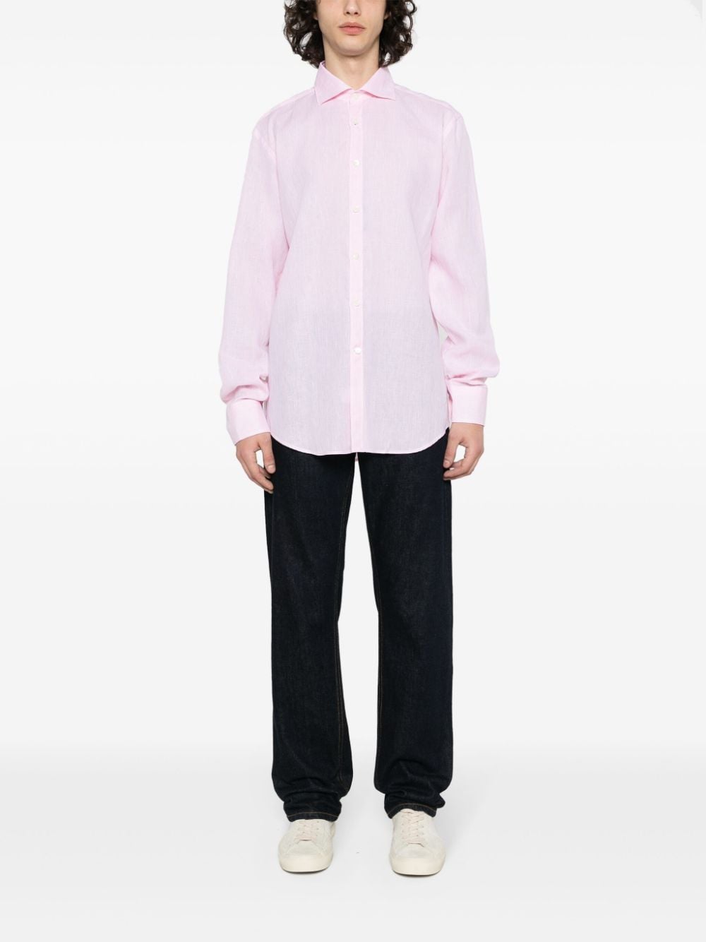 Shop Canali Spread-collar Linen Shirt In Pink