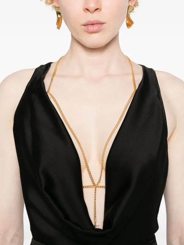 ElisabettaFranchiフローラル刺繍軽量クレープジャンプスーツ黒 Elisabetta Franchi ドレープ ジャンプスーツ | ブラック