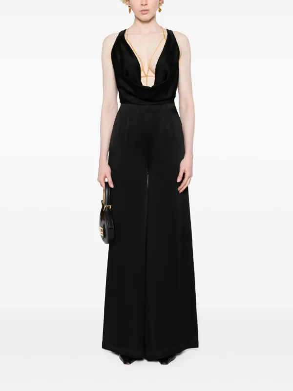 ElisabettaFranchiフローラル刺繍軽量クレープジャンプスーツ黒 Elisabetta Franchi ドレープ ジャンプスーツ | ブラック