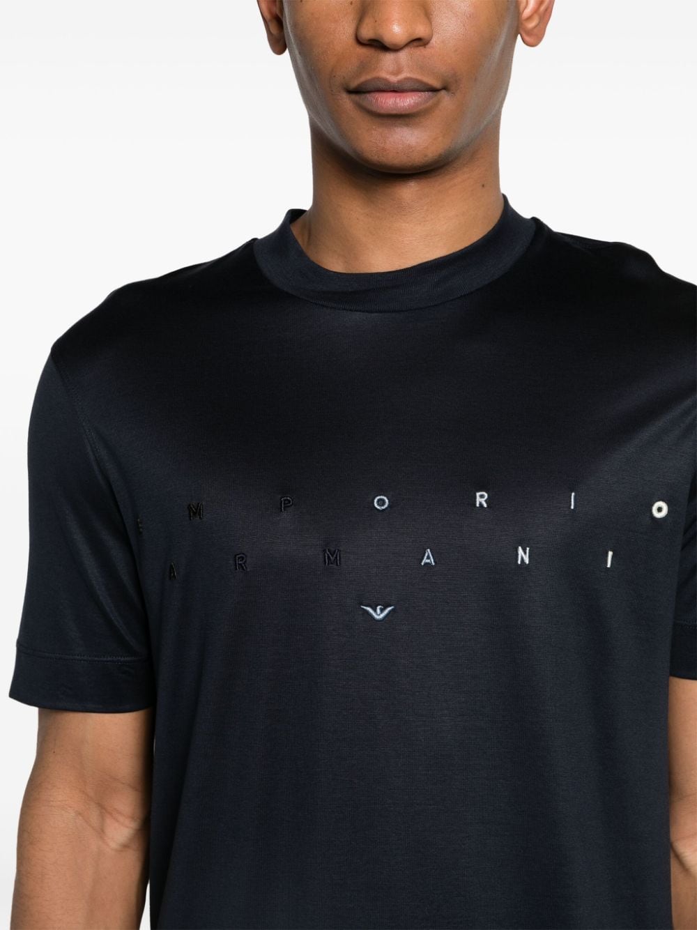 Shop Emporio Armani Logo-embroidered Jersey T-shirt In Blue
