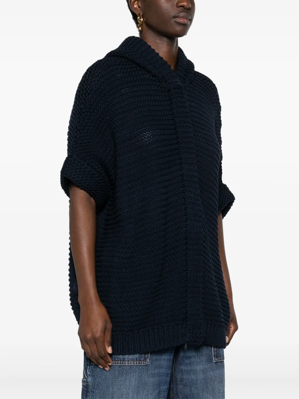 Brunello Cucinelli Grofgebreid vest met capuchon Blauw