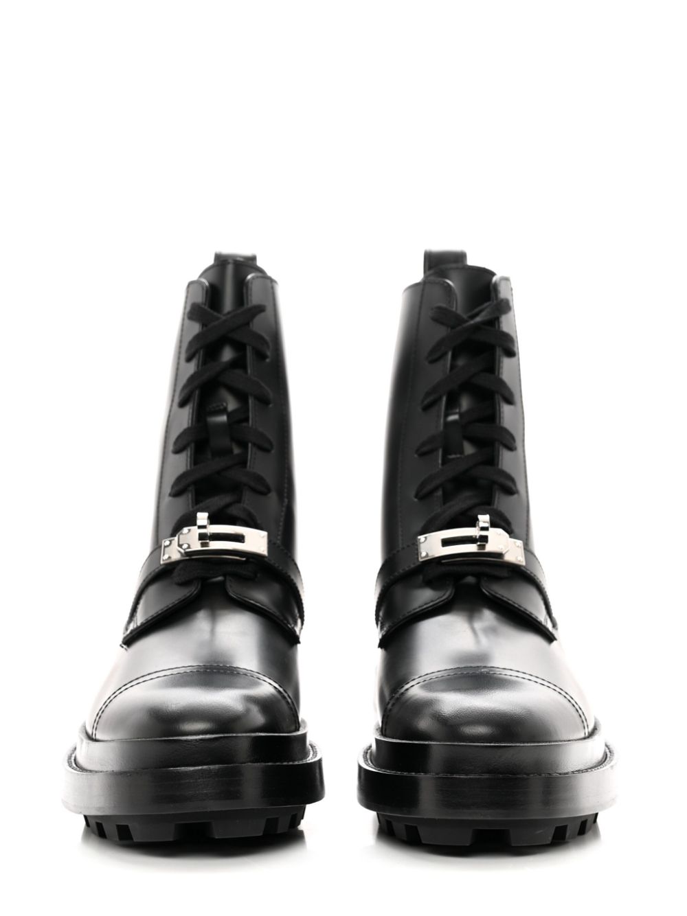 Pre-owned Hermes Funk Leather Combat Boots In Black