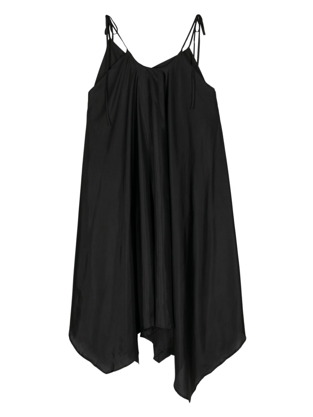 Shop Shanshan Ruan Spaghetti Strap Asymmetric Silk Dress In Black