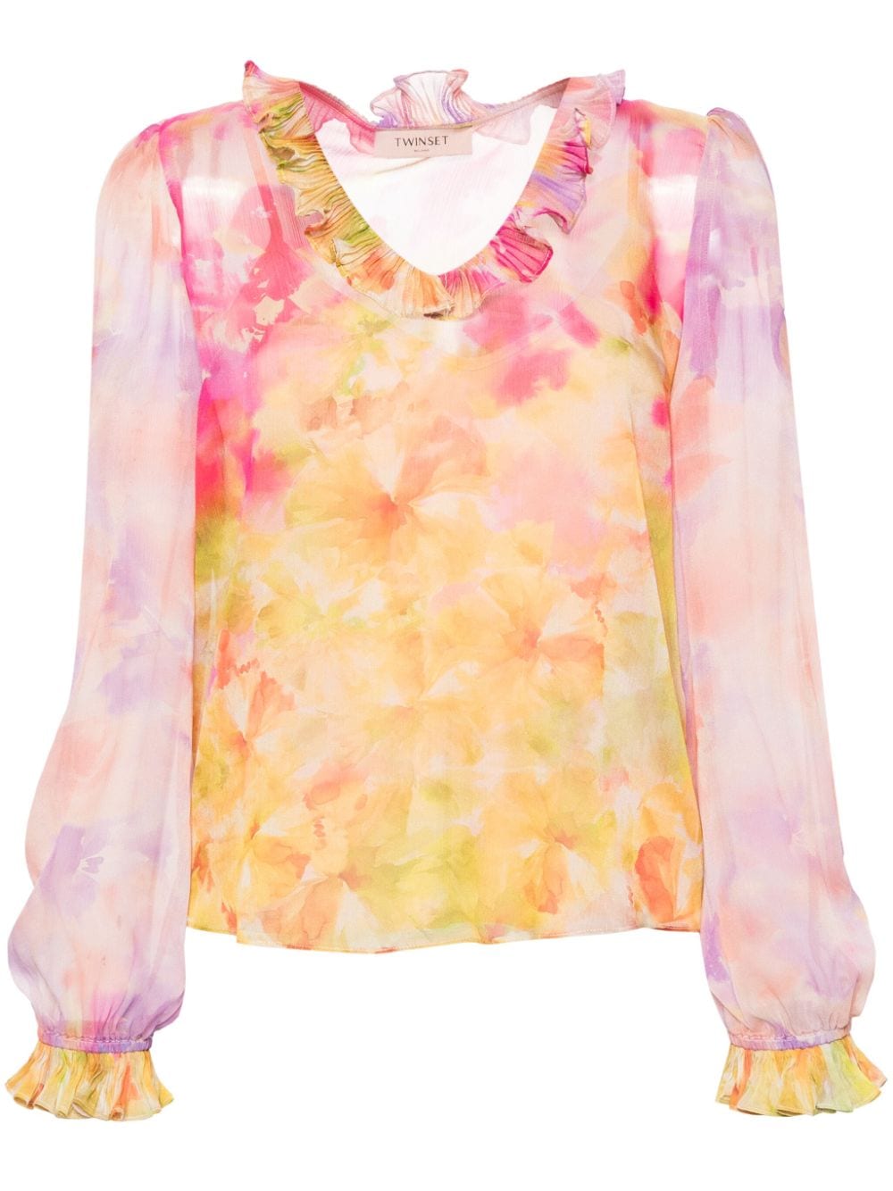 Twinset Floral-print Georgette Blouse In Pink