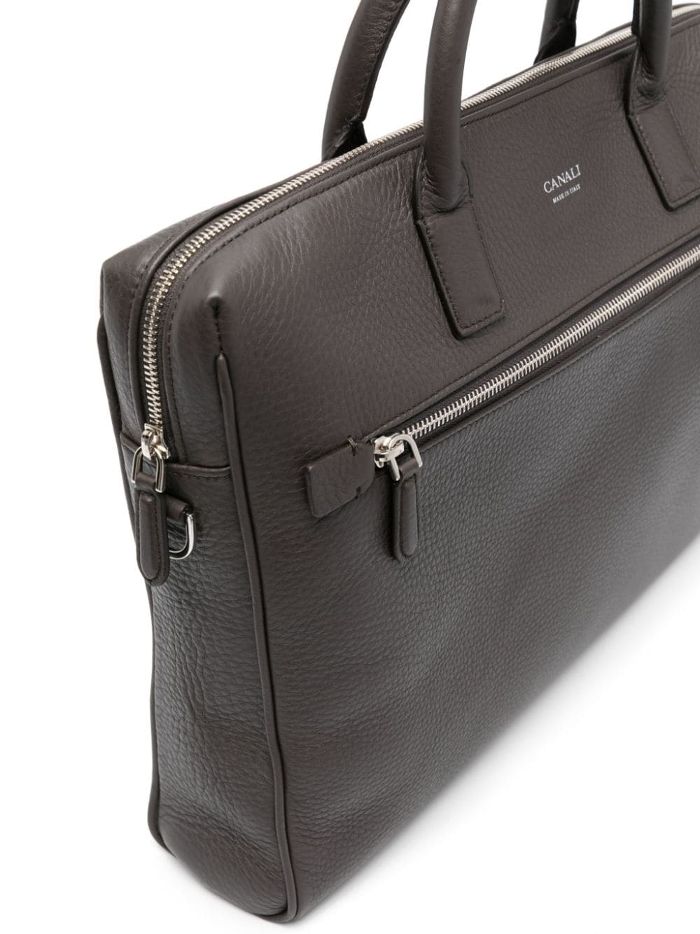 Shop Canali Grained Leather Briefcase In Brown