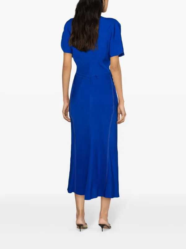 VICTORIA BECKHAM 1325WSK006591CNAVY 関税送料込 Victoria Beckham gathered-detailed Textured Midi Dress