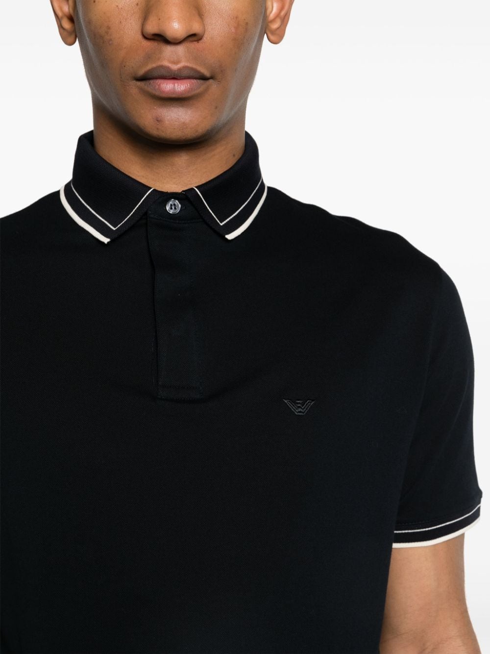 Shop Emporio Armani Logo-embroidered Cotton Polo Shirt In Blue