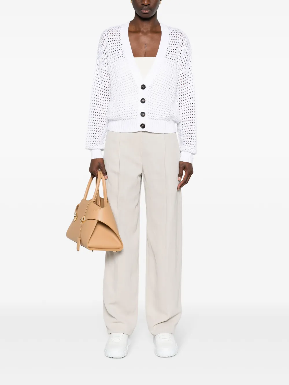 Brunello Cucinelli sequinned open-knit cardigan - Wit
