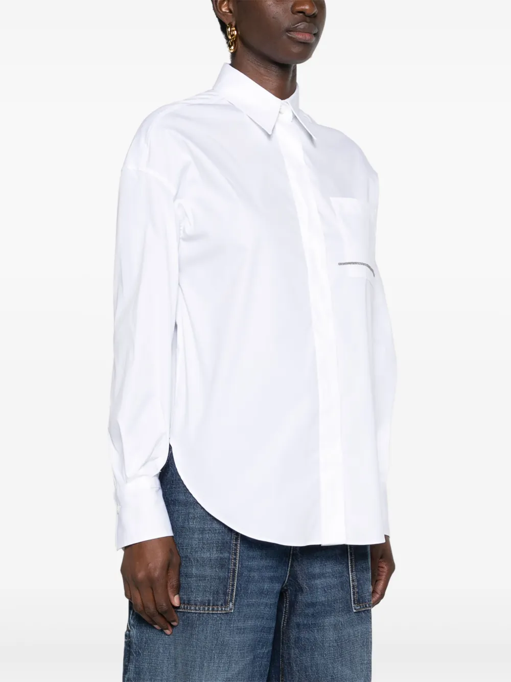 Shop Brunello Cucinelli Monili-chain Poplin Shirt In White