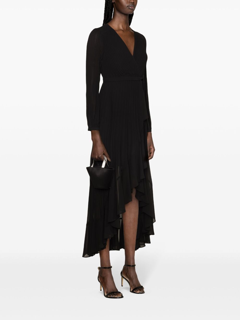 Shop Twinset Pleated Asymmetric-hem Maxi Dress In Black
