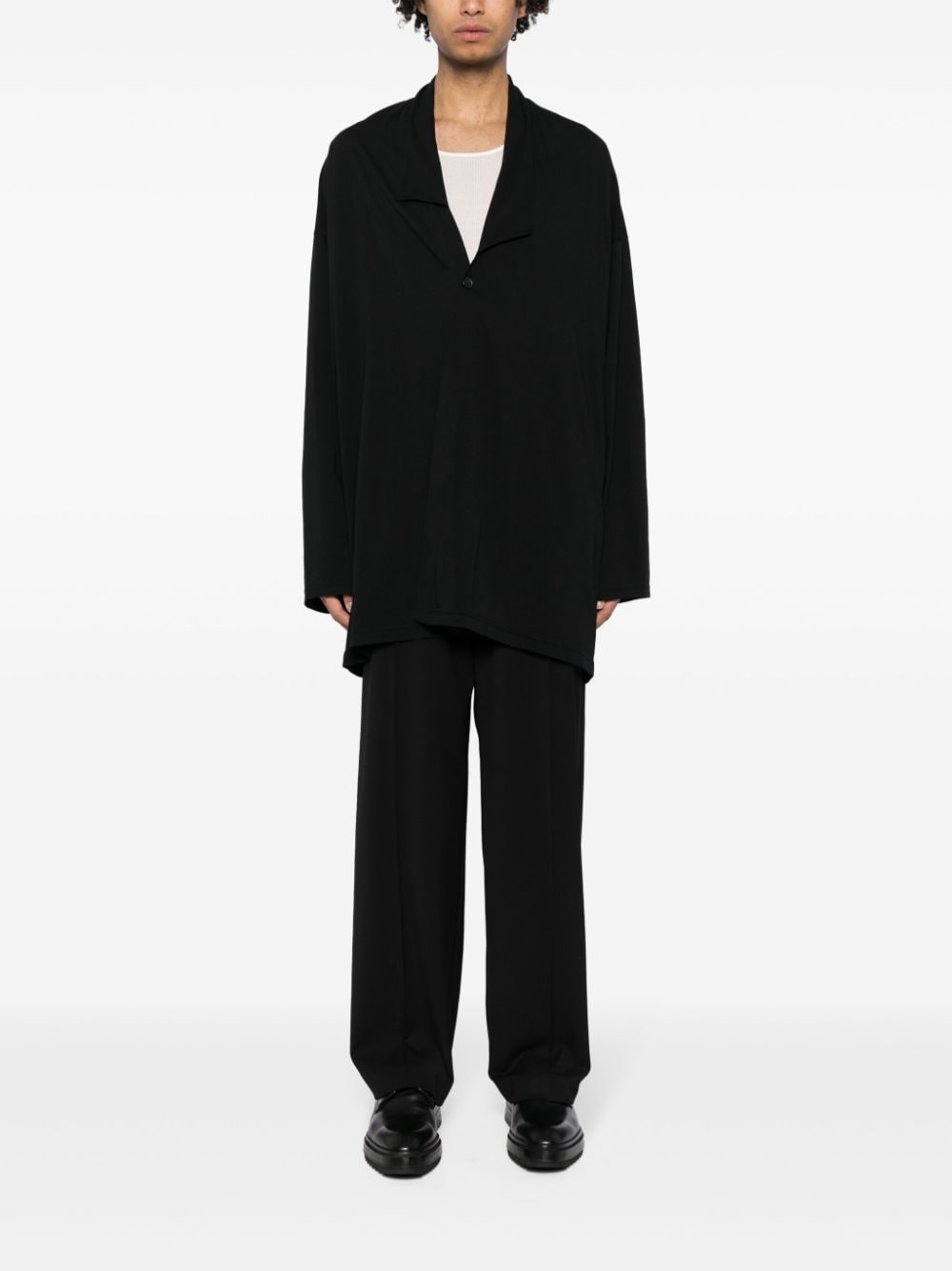 Shop Yohji Yamamoto Asymmetric-collar Cotton Jacket In Black