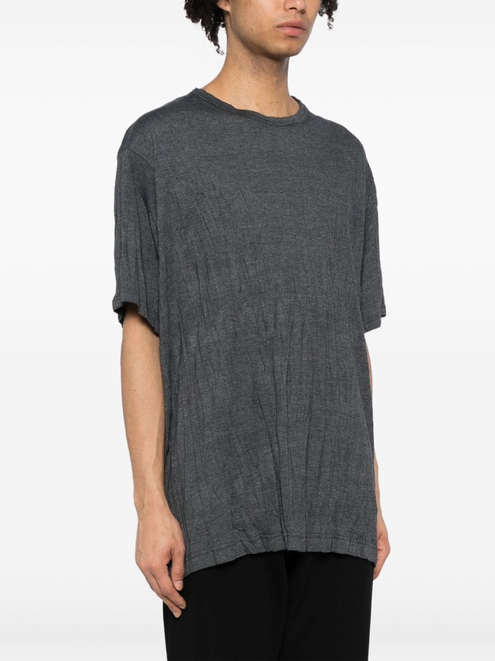 Shop Yohji Yamamoto Crinkled-effect Cotton-blend T-shirt In 中性色