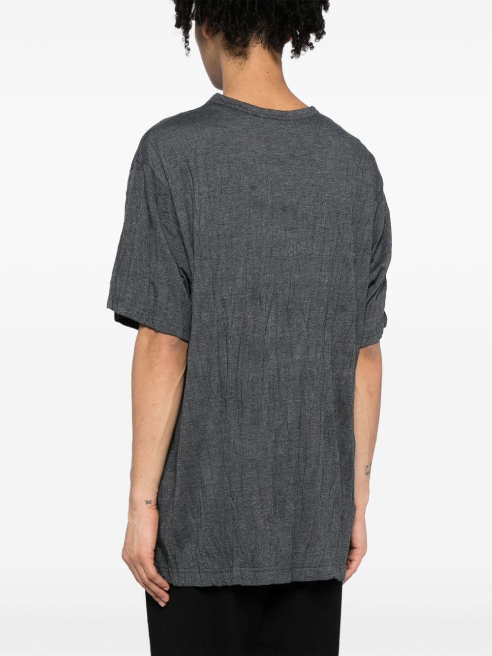 Shop Yohji Yamamoto Crinkled-effect Cotton-blend T-shirt In 中性色