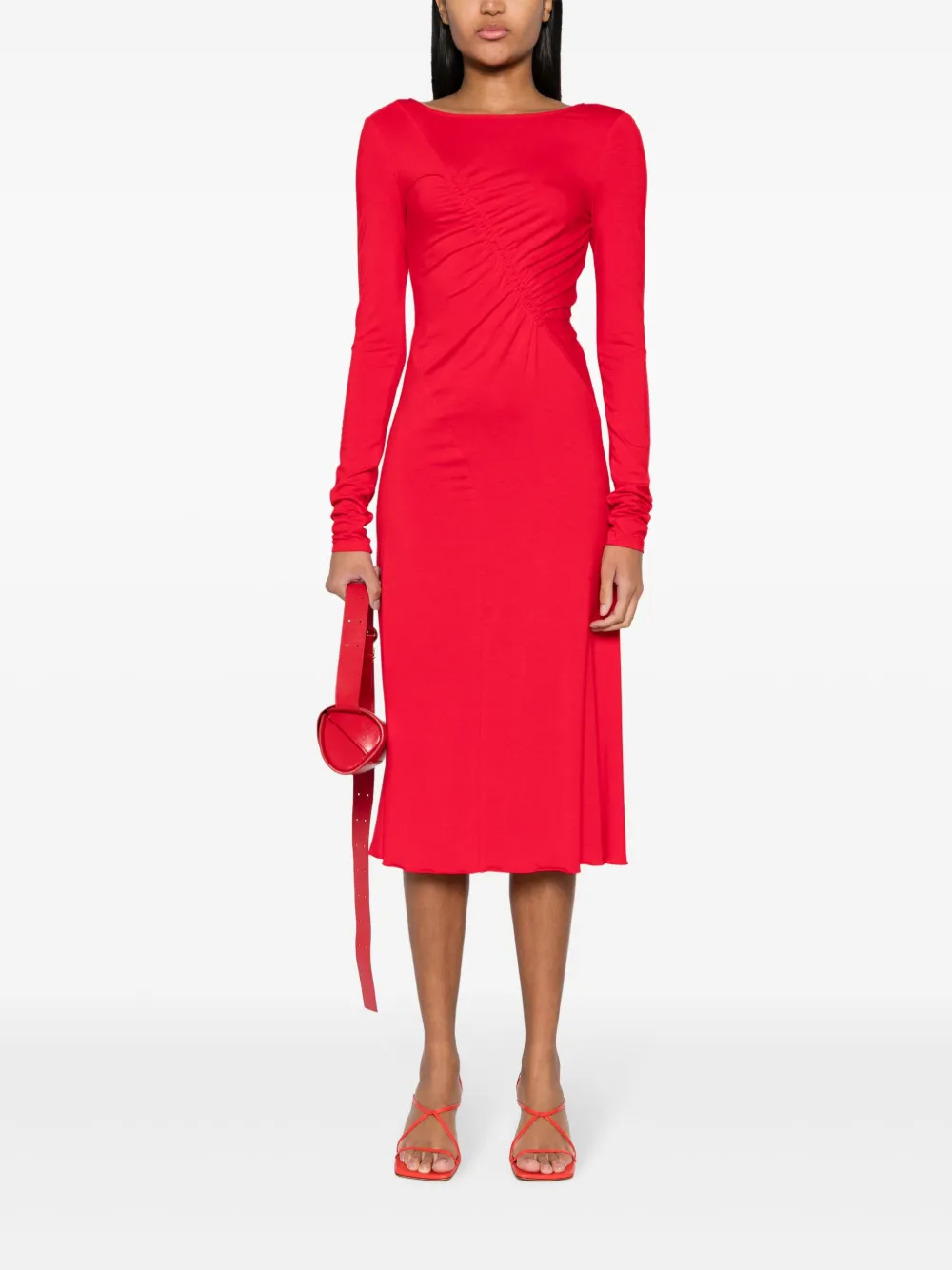 Shop Patrizia Pepe Long-sleeve Midi Dress In Red