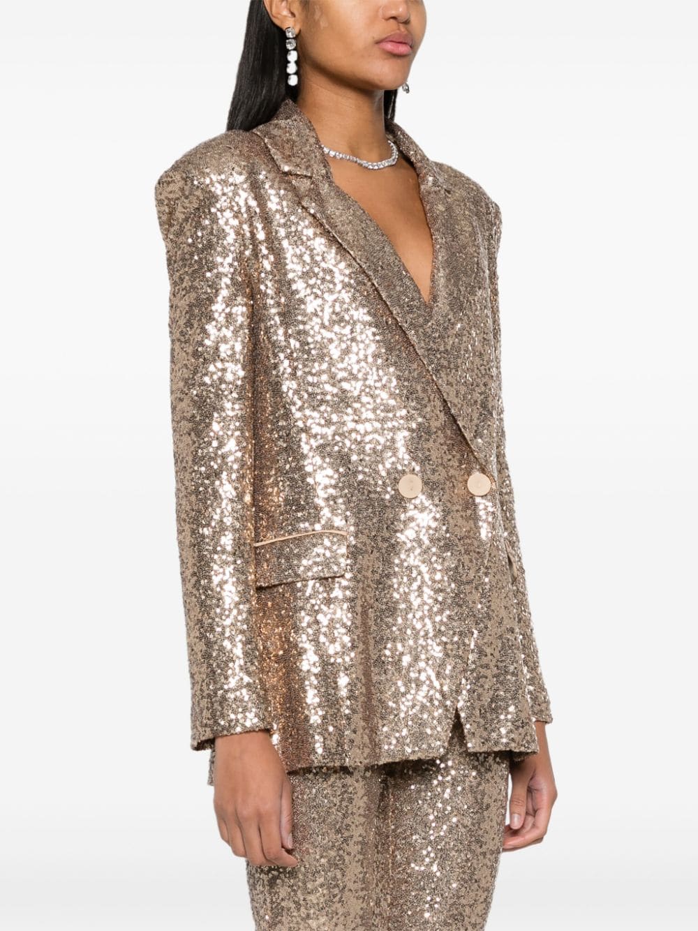 Shop Patrizia Pepe Sequinned Double-breasted Blazer In Gold