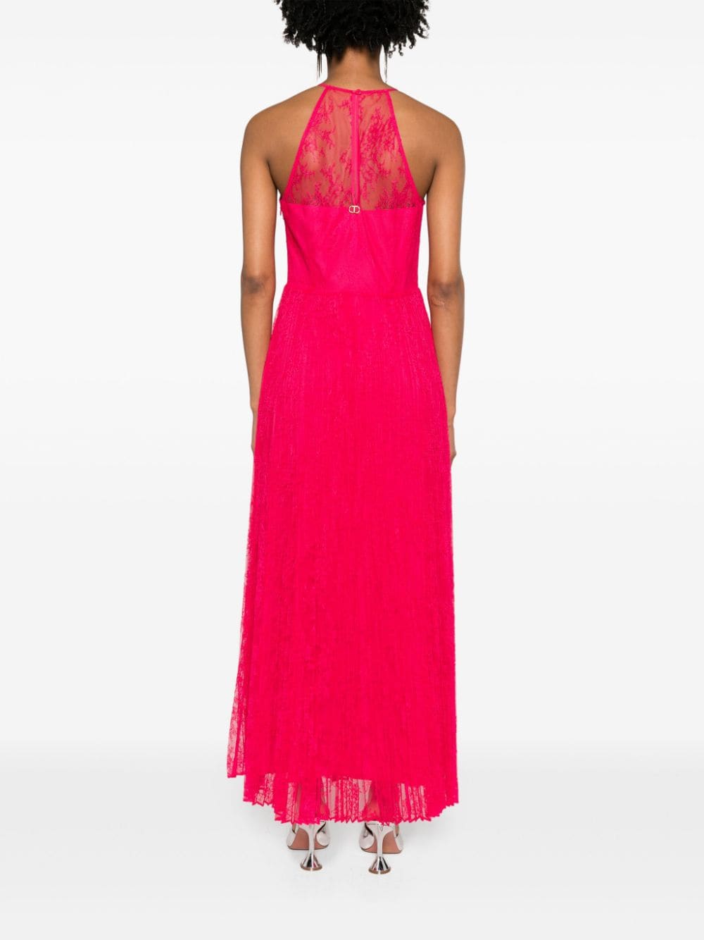 Shop Twinset Halterneck Lace Gown In Pink