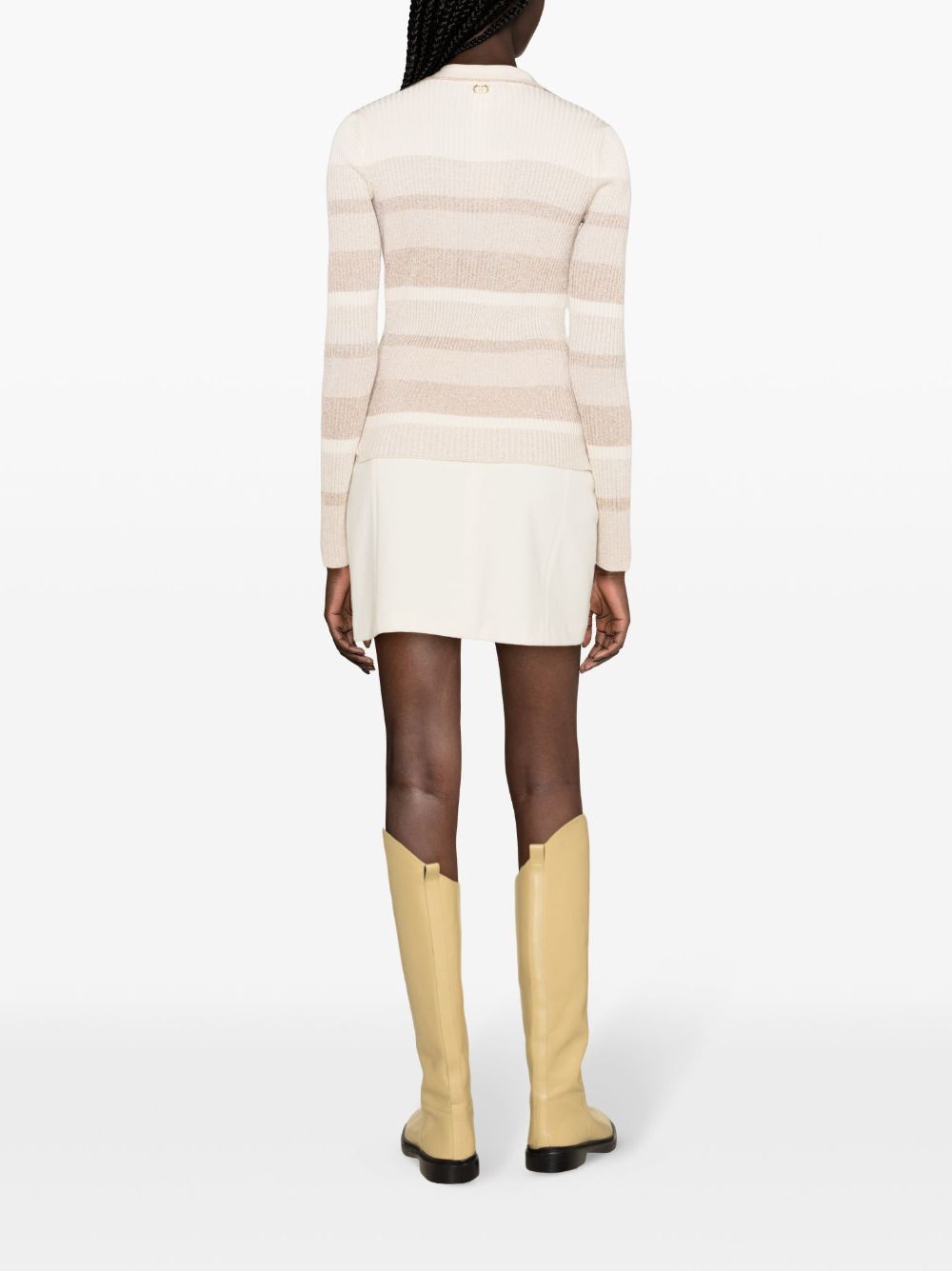 Shop Twinset Striped Lurex-detailing Jumper In Neutrals