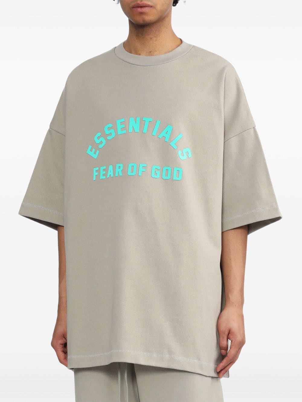 Shop Essentials Logo-print Cotton T-shirt In Grey
