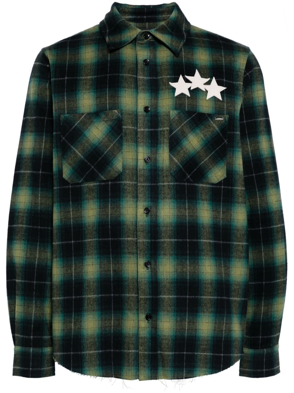 Amiri Star-leather Flannel Shirt In Grün