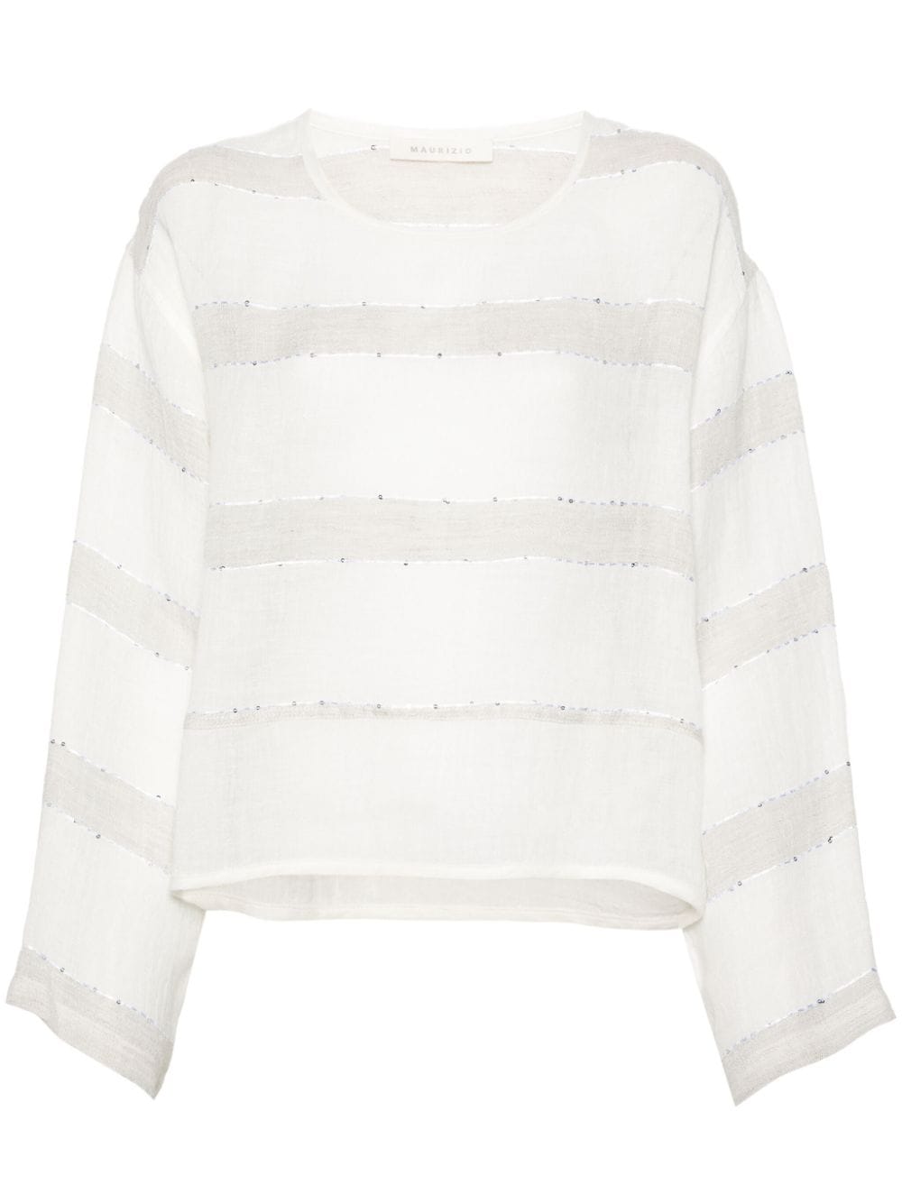 Maurizio Mykonos Striped Sequin Embellished Blouse In White
