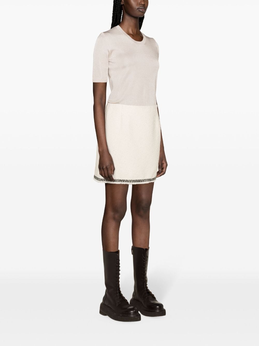 Shop Moncler Contrasting-trim Tweed Miniskirt In White