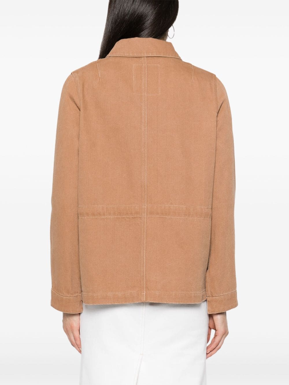 Shop Yves Salomon Leather-pocket Denim Jacket In Brown