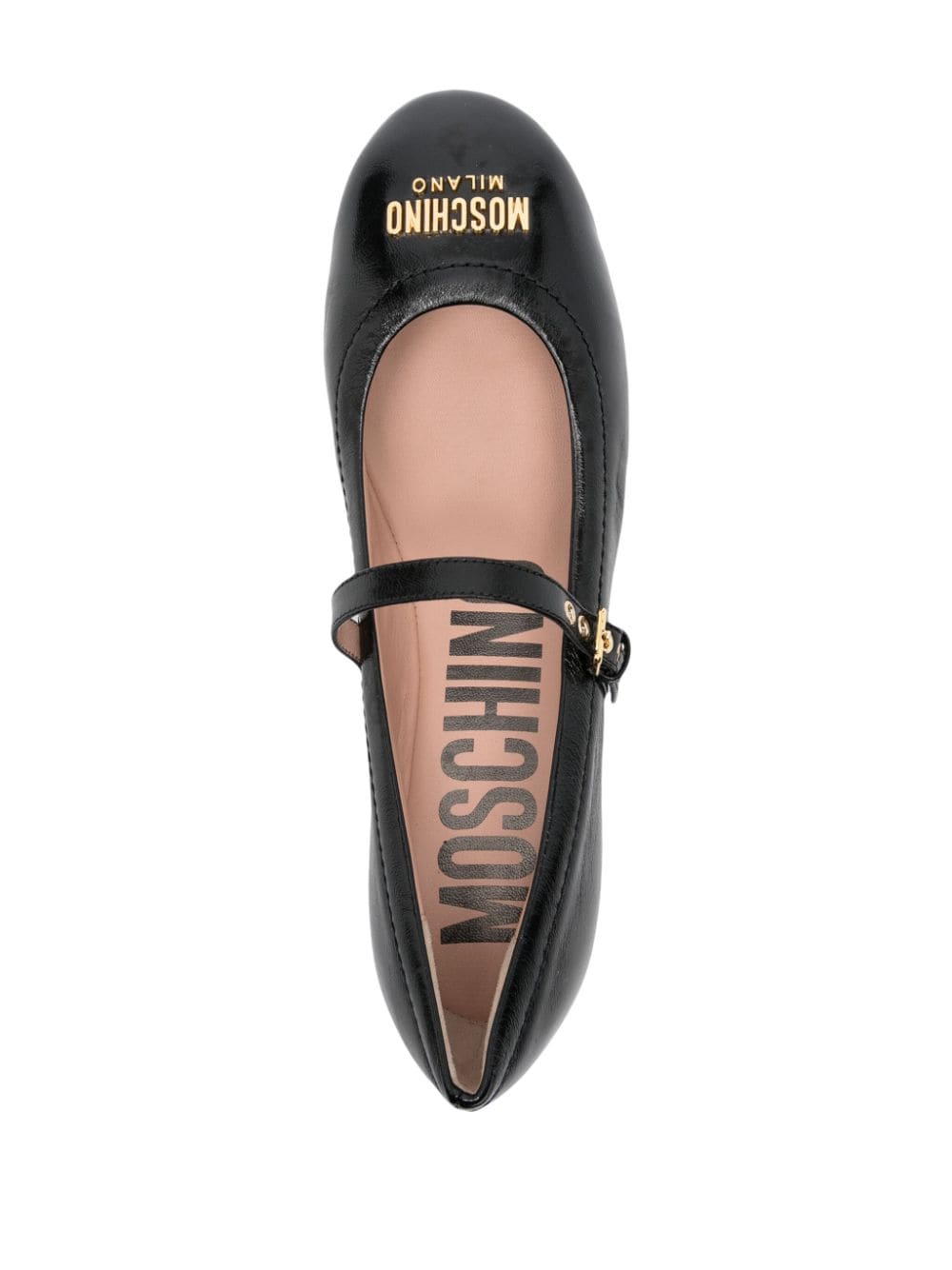 Shop Moschino Logo-lettering Leather Ballerina Shoes In Black