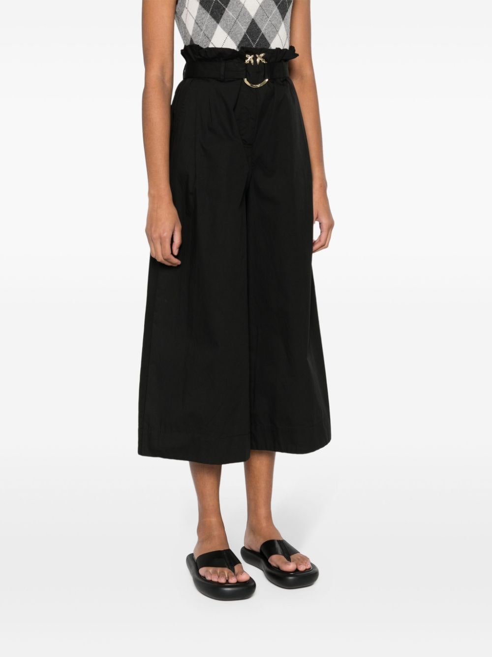 Shop Pinko Poseidone High-waist Wide-leg Trousers In Black