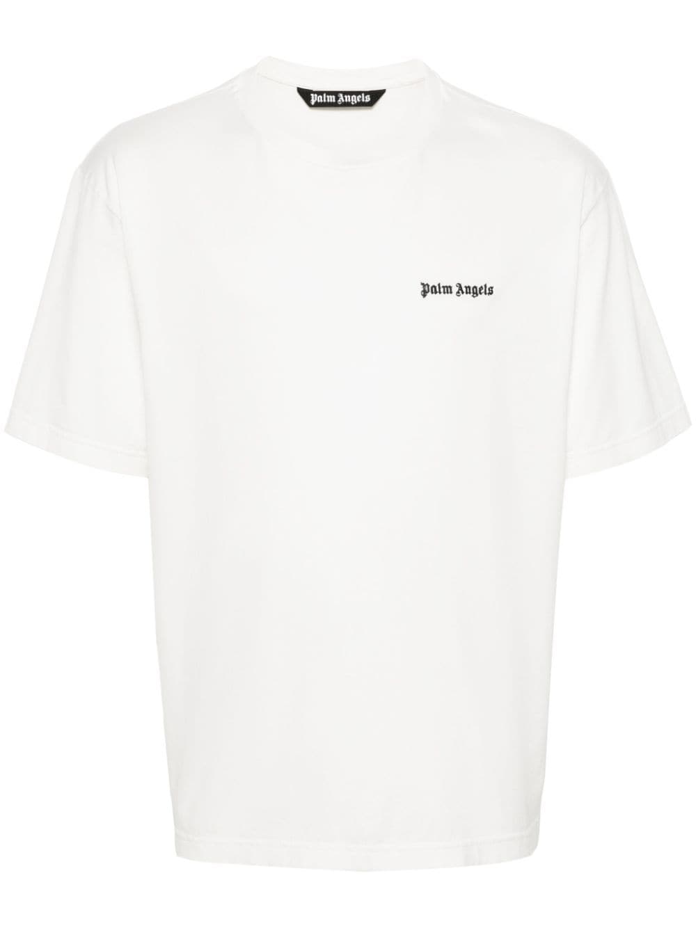Shop Palm Angels Embroidered-logo Cotton T-shirt In White