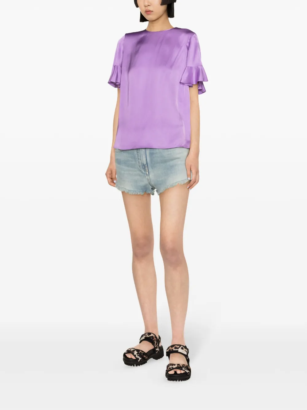 TWINSET Satijnen blouse met ruche manchetten Paars