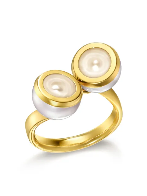 TASAKI 18kt yellow gold M/G Sliced Bezel pearl ring
