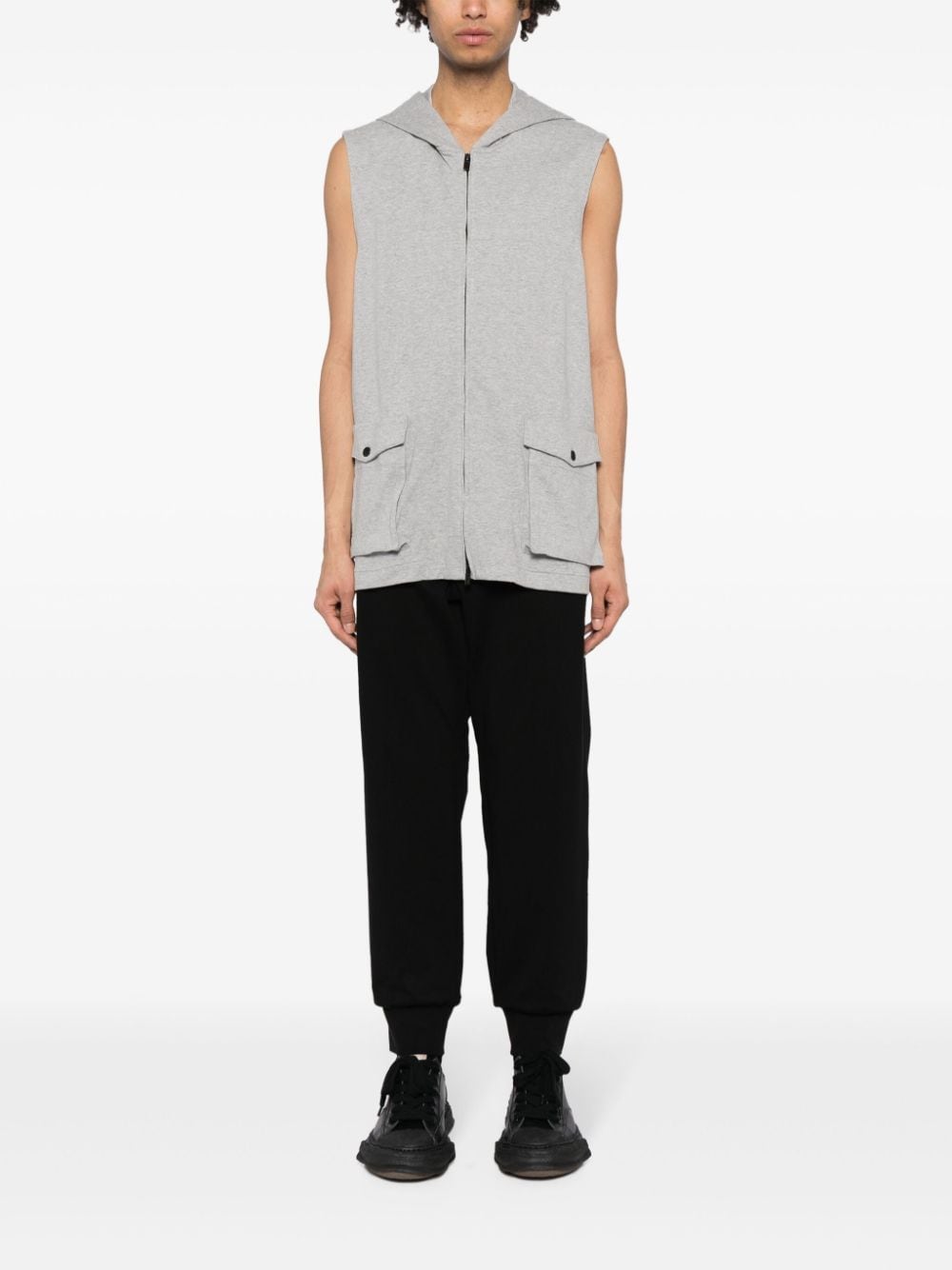 Shop Yohji Yamamoto Hooded Zip-up Cotton Vest In Grey