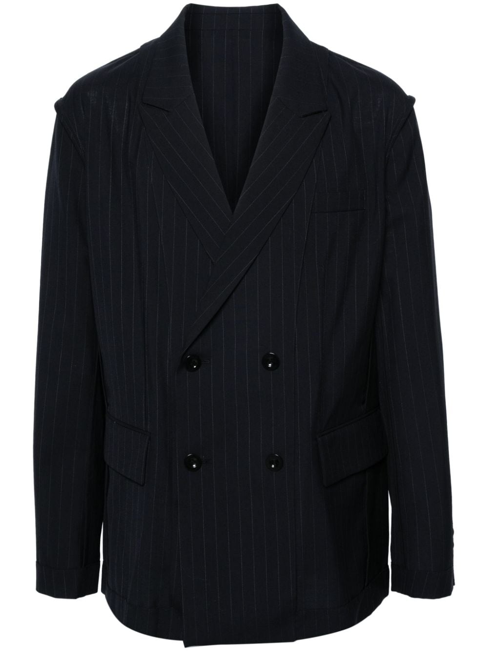 Sacai Double-breasted Pinstripe-pattern Blazer In Blue